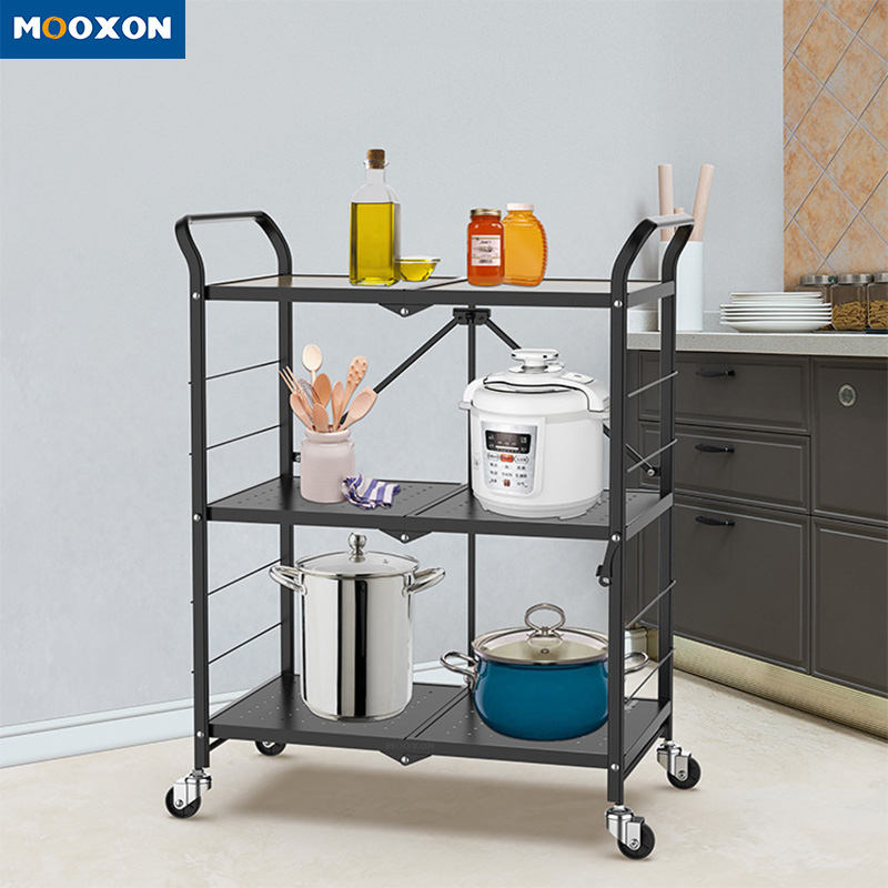 Metal Folding Kitchen Breathable Vegetable Storages Rack 3 Tiers Storage Shelf 