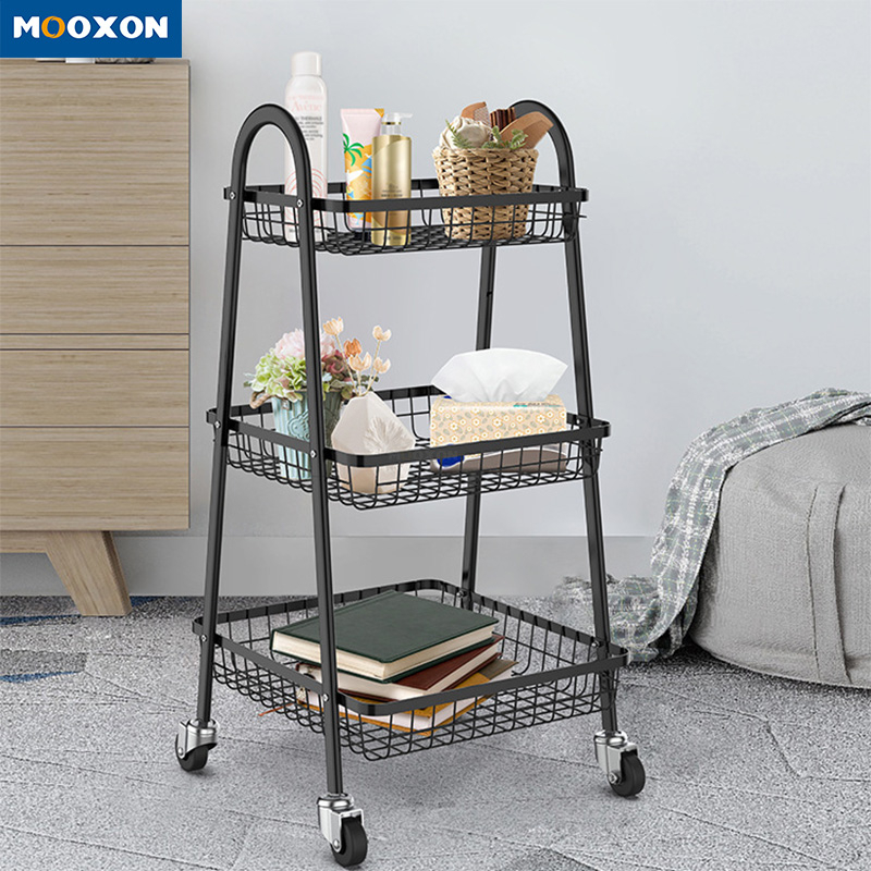 3 Tiers White Kitchen Rolling Cart Office Cabinet Storage Trolley 