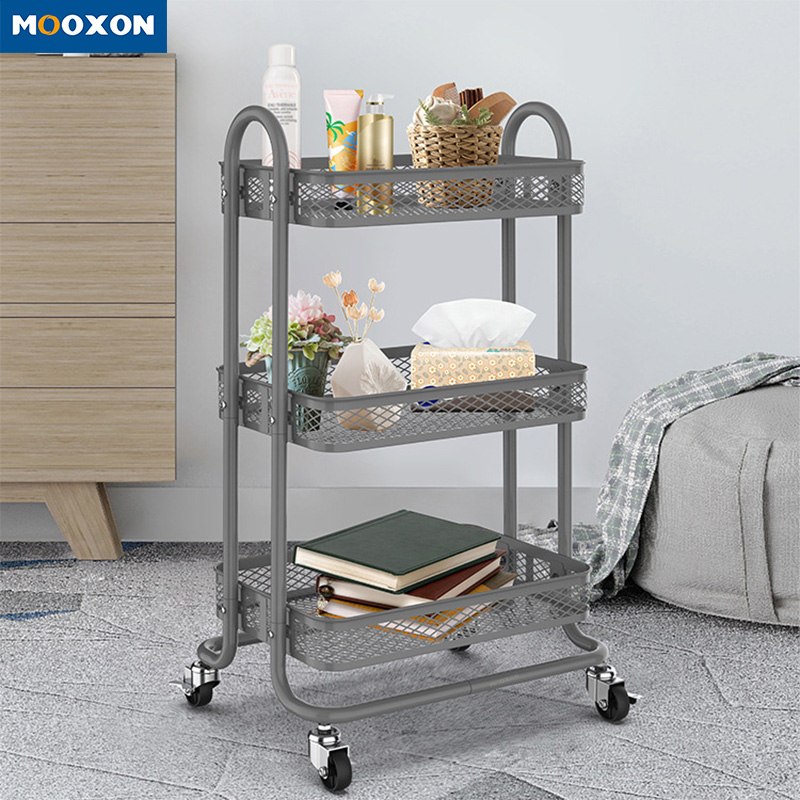 Portable Household Tolleys Shopping Carts 3 Tiers Metal Storage Cart