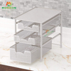 2 Tier Stackable Under Sink Sliding Cabinet Basket Organizer Drawer Metal Storage Racks 