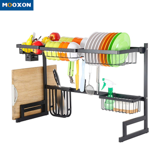 Space Save 85cm 2 Tier Black Kitchen Storage Over Sink Dish Racks