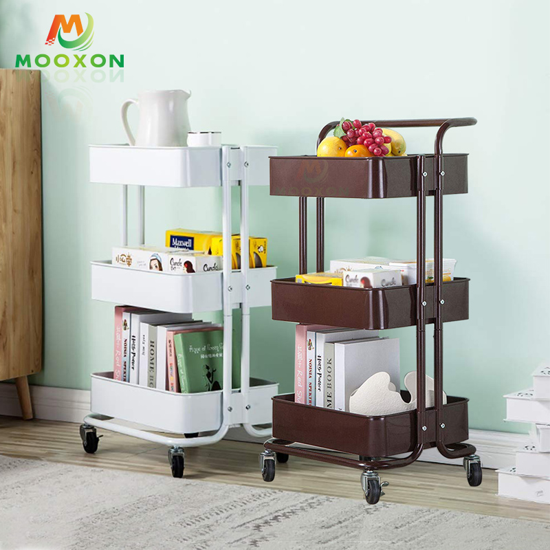 3 Tiers Movable Carbon Steel Home Kitchen Organizer Rolling Tool Storage Racking Trolley Cart