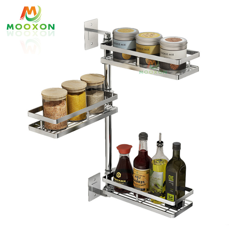 3 Tiers Adjustable Kitchen Storage Shelf Stainless Steel Rotating Spice Rack 
