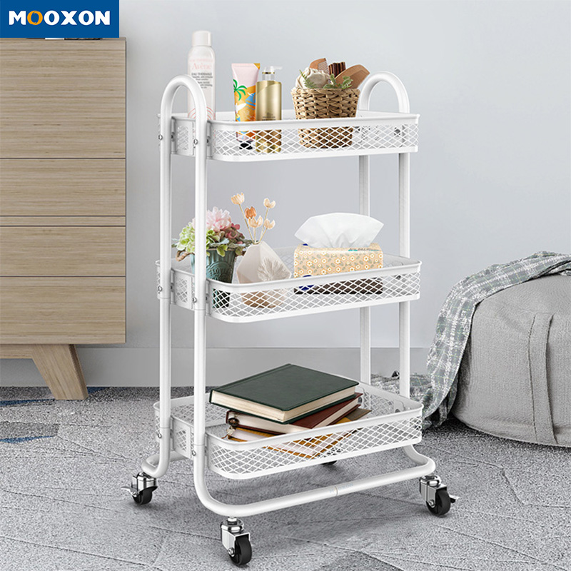 Portable Household Tolleys Shopping Carts 3 Tiers Metal Storage Cart