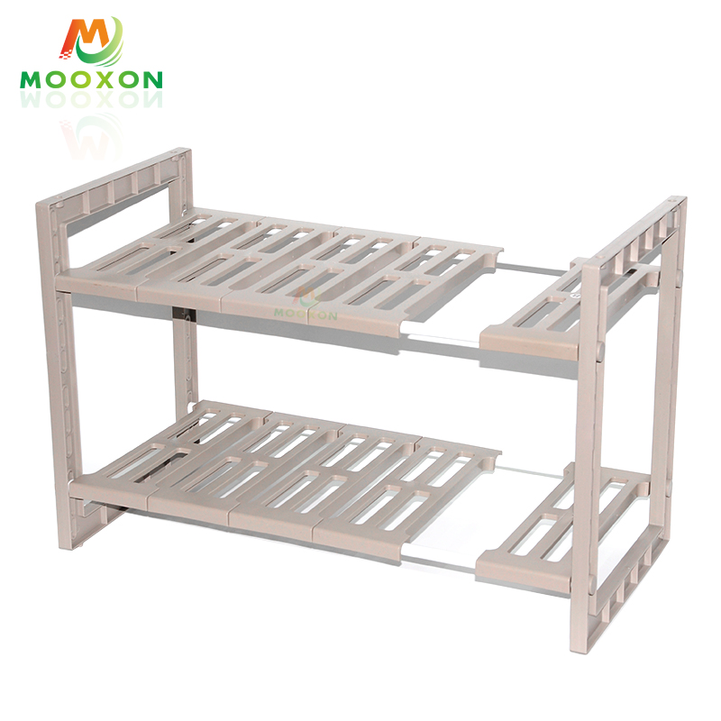 Extendable 2 Tier Plastic Organizer Kitchen Storage Shelf Under Sink Rack