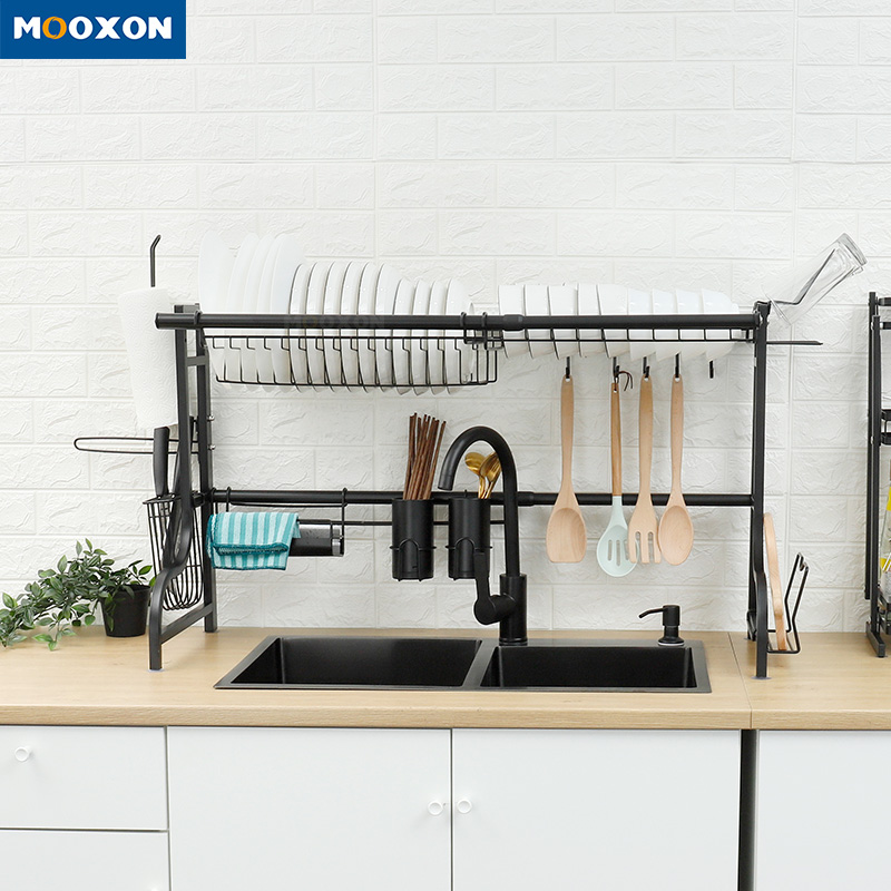 95cm Stainless Steel Over Sink Dish Rack Drainer Plate Drying Kitchen Utensil Holder 