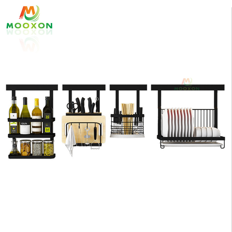 Wall Mount Pot Bar Kitchen Storage Rack Hanging Dish Drainer Knife Chopstick Holder Spice Organizer 
