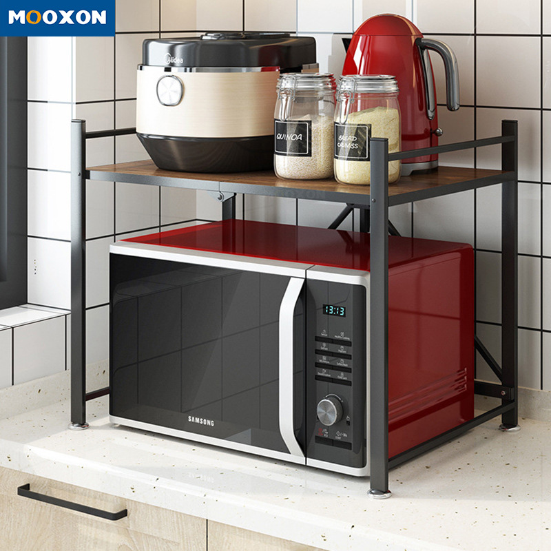 Durable Kitchen Folding Microwave Storage Shelf Cabinet Wooden Oven Rack