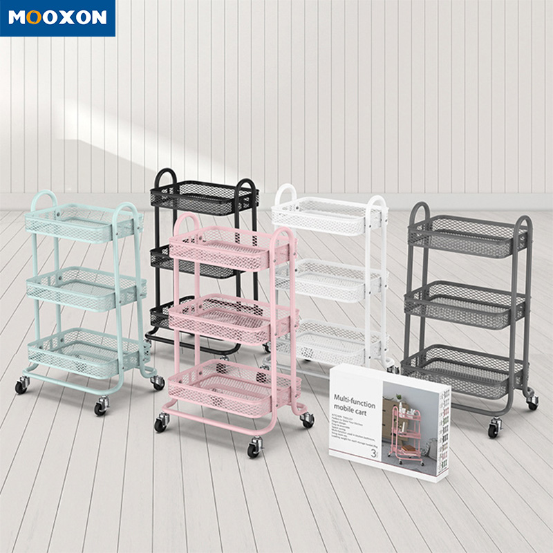 Portable Household Tolleys Shopping Carts 3 Tiers Metal Storage Cart