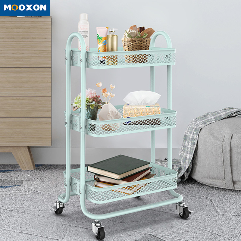 Portable Household Tolleys Shopping Carts 3 Tiers Metal Storage Cart