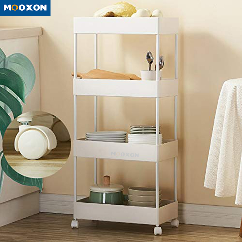Rolling Shelves Service Cart Mesh Basket Kitchen Bathroom Storage Trolley 