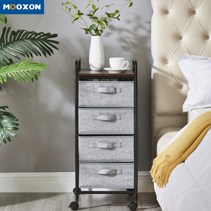 Multifunctional 4 Drawer Modern Fabric Storage Black Bedside Table Organizer Unique Nightstands