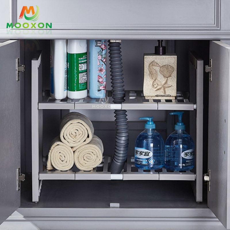 Extendable 2 Tier Plastic Organizer Kitchen Storage Shelf Under Sink Rack