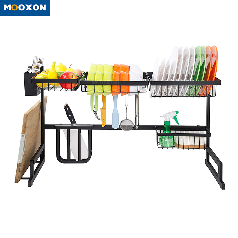 85cm Stainless Steel Black Coating Standing Kitchen Organizer Dish Drying Rack 