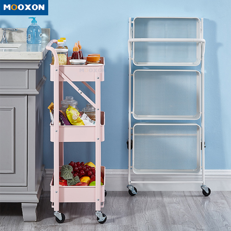  3 Tier Bathroom Stand FoldableTrolley Rolling Storage Organizer Rack 