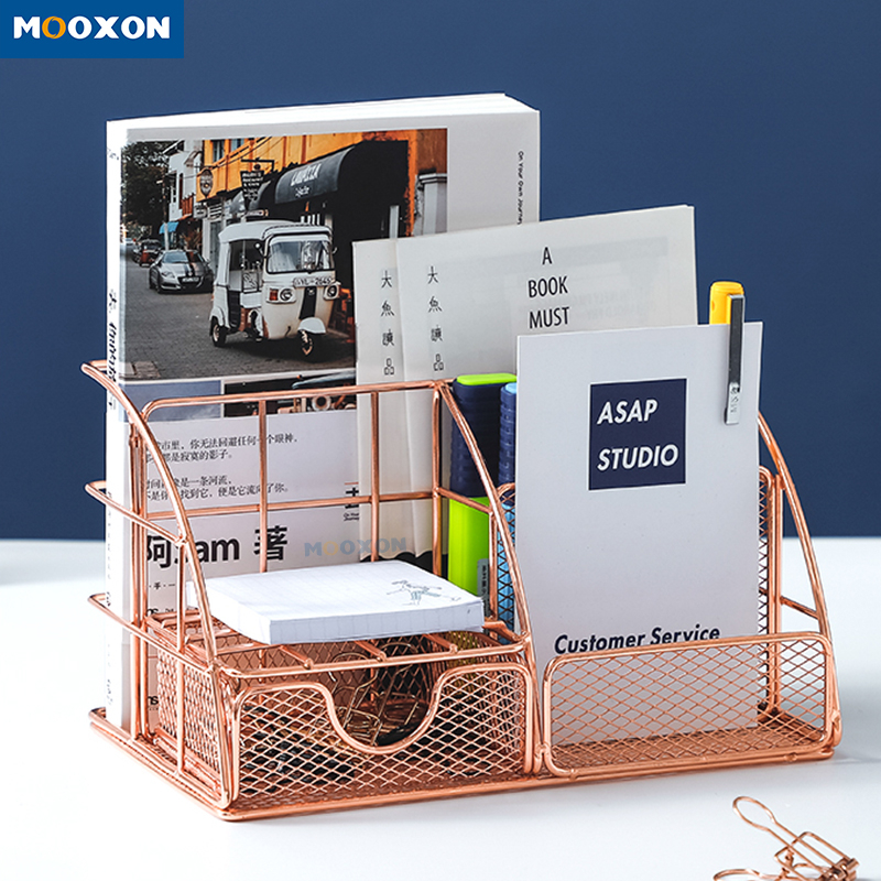 Multifunction Large Desktop Stationery Pen Holder Desktop Organizer Storage Metal Basket