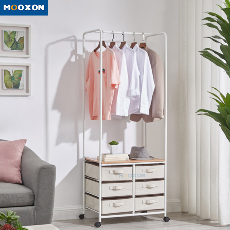 Metal Frame Bedroom Furniture Freestanding White Clothes Coat Hanging Shelf Wardrobe Closet