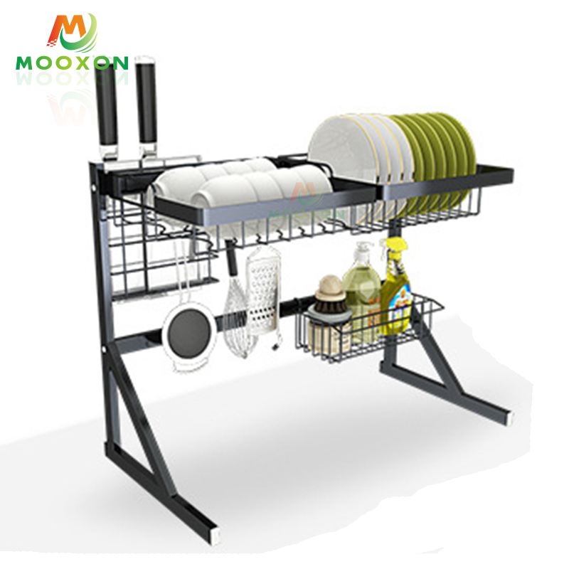 Stainless Steel Black Drying Holders Kitchen Storage Over The Sink Dish Drainer Rack