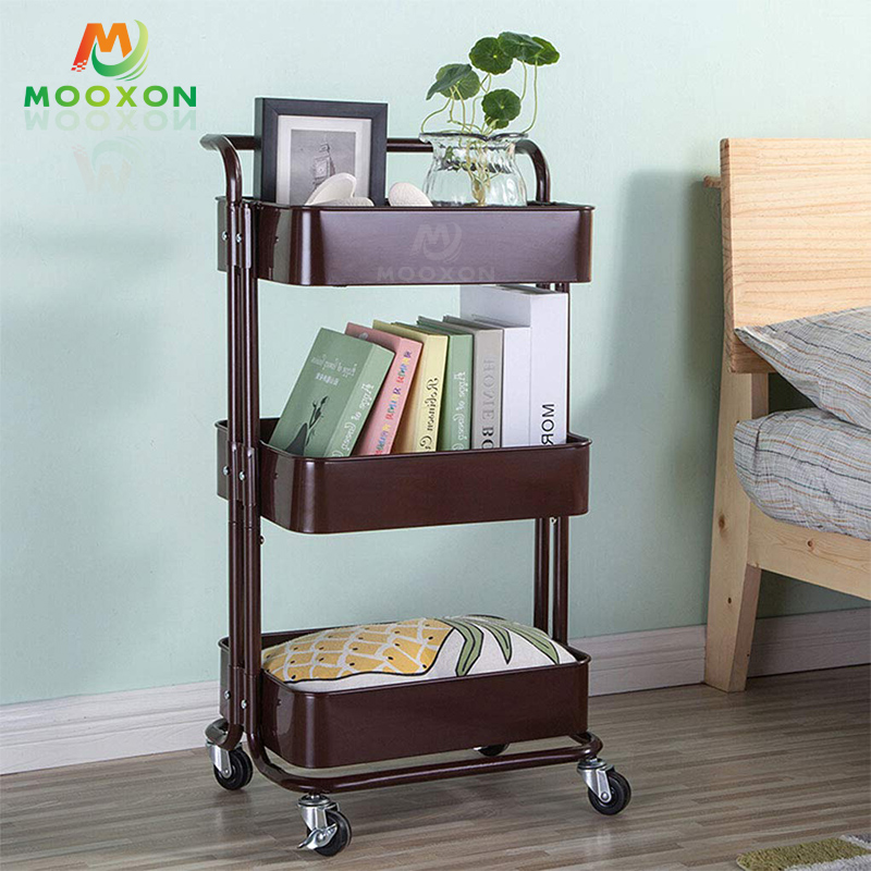3 Tiers Movable Carbon Steel Home Kitchen Organizer Rolling Tool Storage Racking Trolley Cart