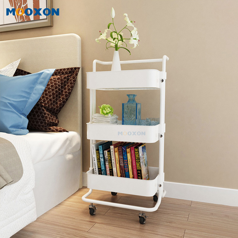 3 Tiers Movable Carbon Steel Home Kitchen Organizer Rolling Tool Storage Racking Trolley Cart
