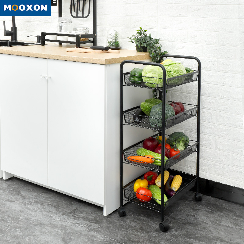 Home Kitchen Organizer Rolling Storage Cart Metal Mesh Trolley Holder 