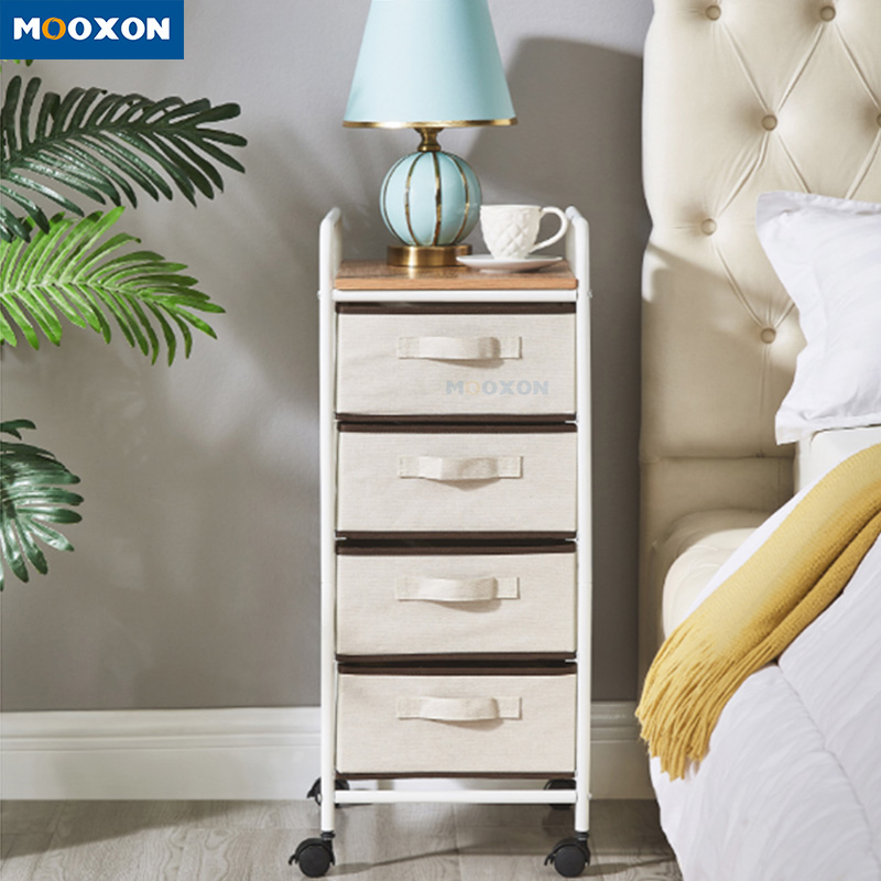 Multifunctional 4 Drawer Modern Fabric Storage Black Bedside Table Organizer Unique Nightstands