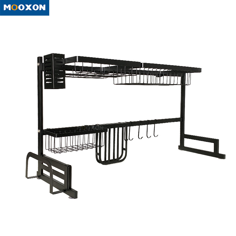 85cm Stainless Steel Black Coating Standing Kitchen Organizer Dish Drying Rack 