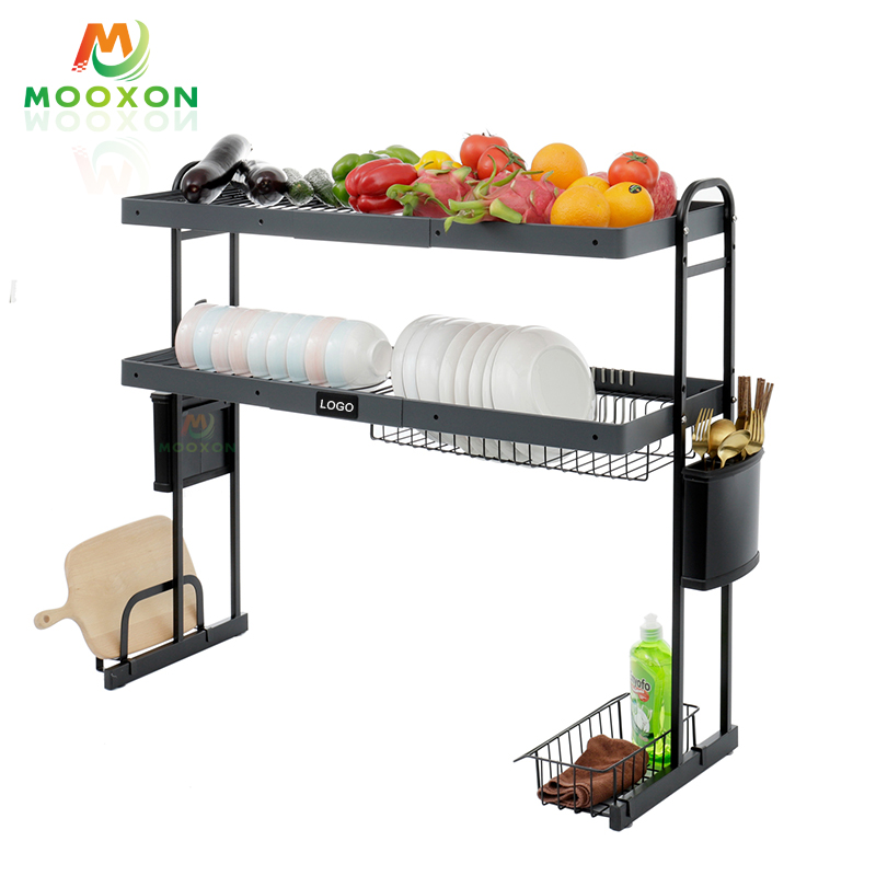 Wholesale Kitchen Multi-function Over The Sink Black Adjustable Metal Dish Rack 
