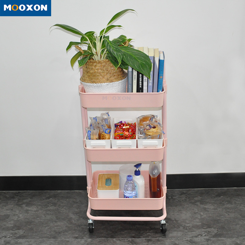 3 Tiers Metal Service Shelf Storage Rack Rolling Trolley Cart With Handles