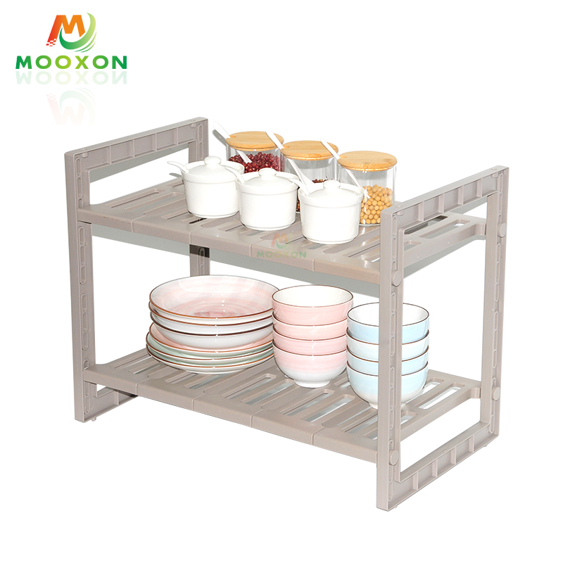 Extendable 2 Tier Plastic Organizer Kitchen Storage Shelf Under Sink Rack