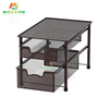 2 Tier Stackable Under Sink Sliding Cabinet Basket Organizer Drawer Metal Storage Racks 