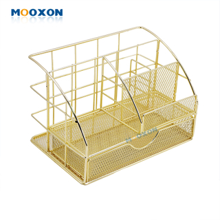 Free-installation Rose Gold Desktop Wire Pencil Wire Basket Locker Metal Mesh Holder Rack