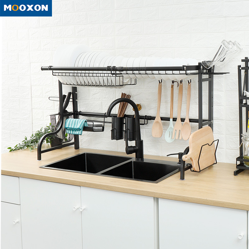 95cm Stainless Steel Over Sink Dish Rack Drainer Plate Drying Kitchen Utensil Holder 