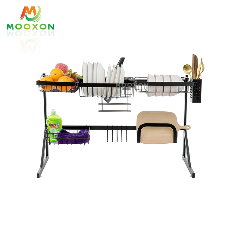 Stainless Steel Black Drying Holders Kitchen Storage Over The Sink Dish Drainer Rack