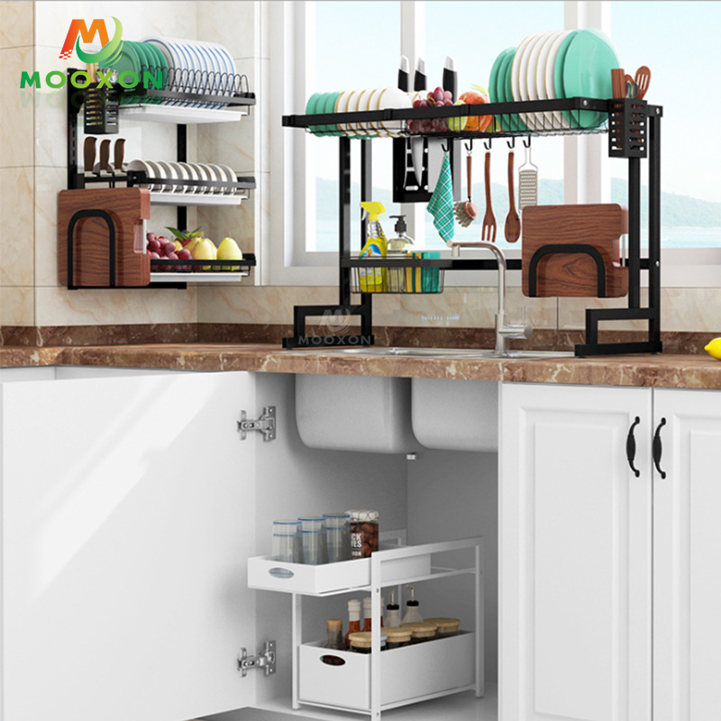 Stainless Steel 86cm Storage And Holders Kitchen Organizer Over The Sink Dish Drainer Rack 