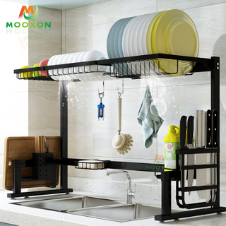 2020 Stainless Steel 2 Tier 85cm Dish Rack Over Sink Shelf Bowl Organizer Cutlery Holder 