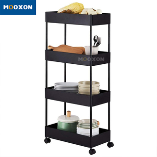 Carbon Steel Multifunction 4 Tier Bathroom Storage Shelves Trolley Cart 