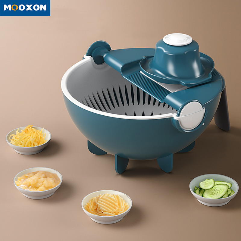 Creative Multifunctional Kitchen Draining Storing Cutter Rotate Vegetable Chopper Fruit Corer 9 in 1 Slicer