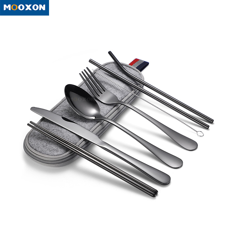 Convenient 7 Pieces Stainless Steel Camping Utensils Forks Spoons Knives Set 