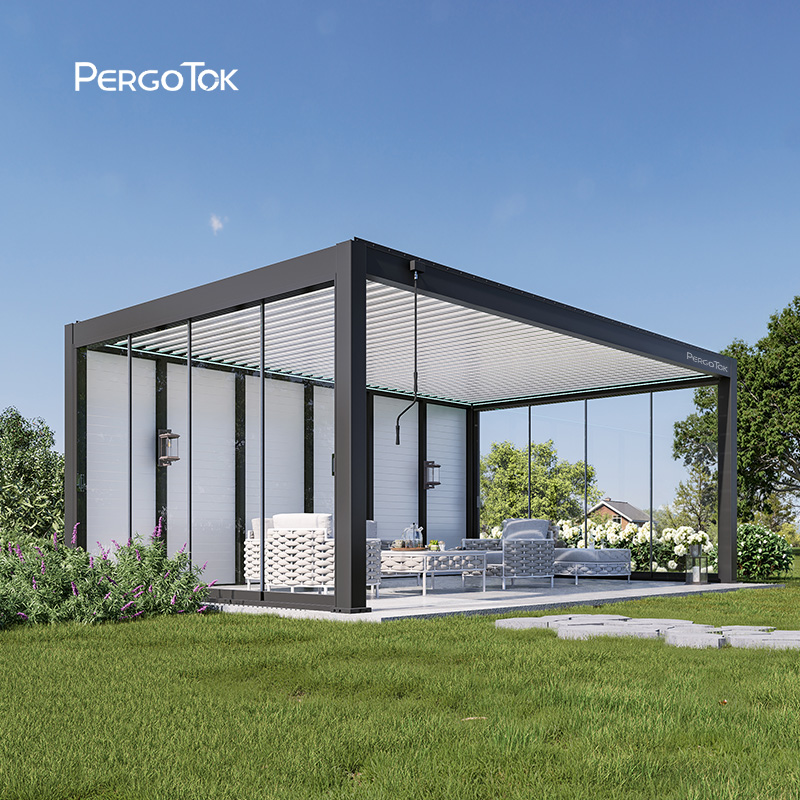 PergoTok Modern Custom Sunroom Louvered Roof Motorized Pergola
