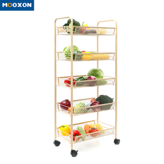 5 Tier Carbon Steel Household Utility Kitchen Storage Movable Trolley Cart 