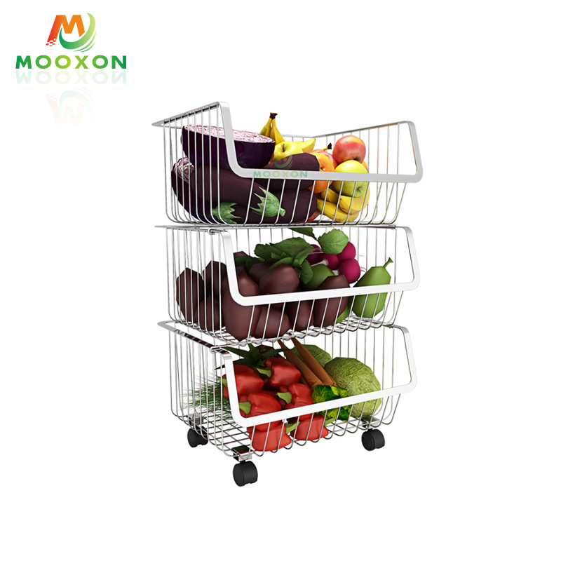 Kitchen Stackable Organizer Basket Vegetable Fruit Storage Shelves Trolley Cart