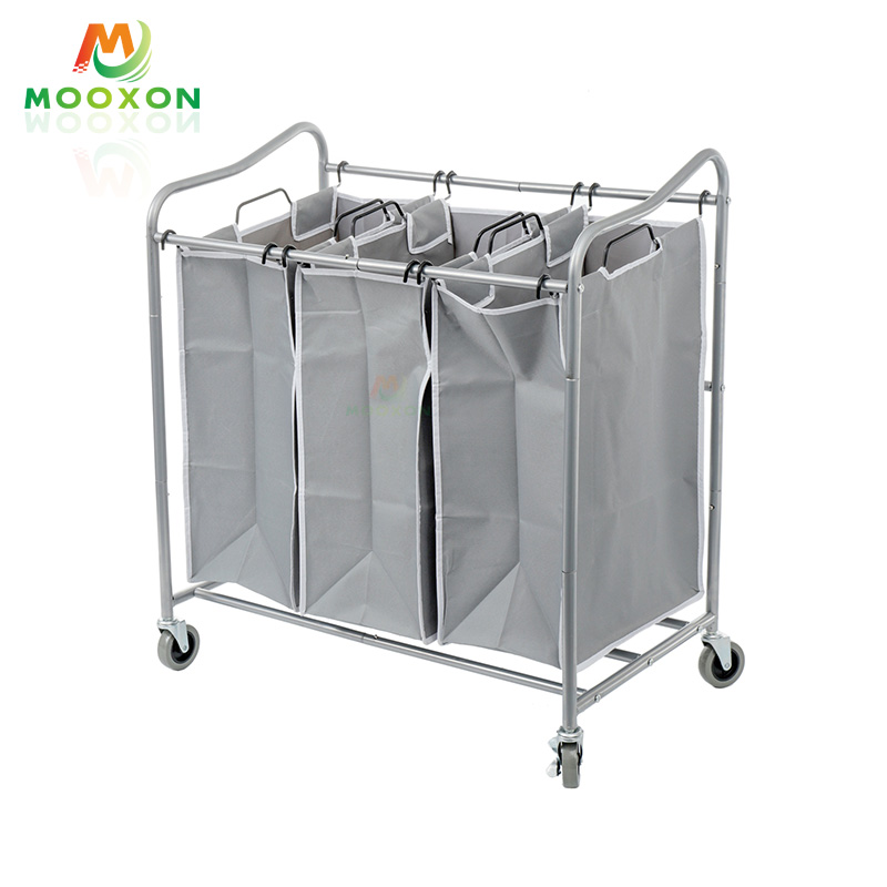 3 Bag Laundry Hamper Sorter Rolling Heavy Duty Casters Pantry Organizer Trolley Cart 