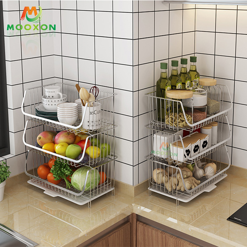 Kitchen Utility Shelf Fruit Storage Organizer Stackable Vegetable Rack Storage Basket