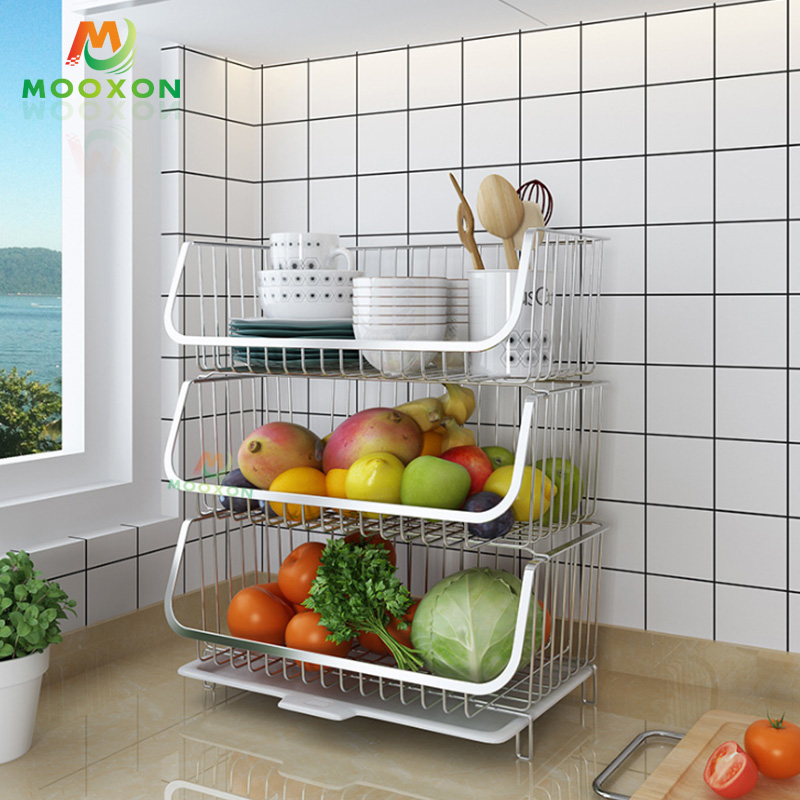  Kitchen Utility Shelf Fruit Storage Organizer Stackable Vegetable Rack Storage Basket