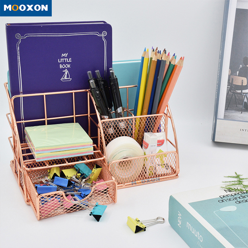 Multifunction Large Desktop Stationery Pen Holder Desktop Organizer Storage Metal Basket