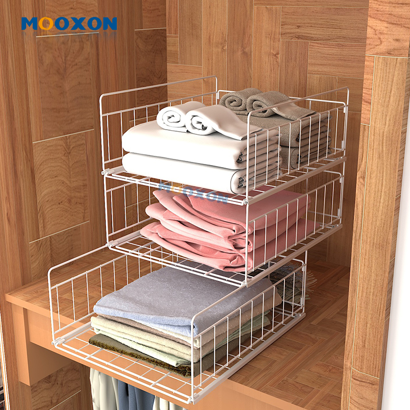 Retractable Wardrobe Drawable Clothes Storage Organizer for Closet Push-Pull Stacking Basket