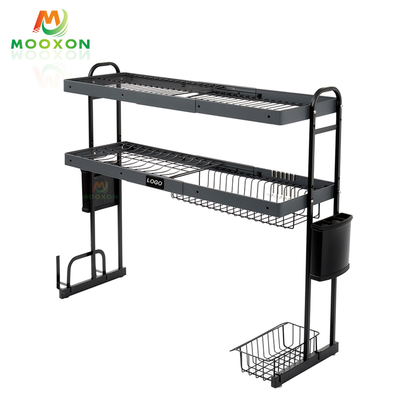 Wholesale Kitchen Multi-function Over The Sink Black Adjustable Metal Dish Rack 