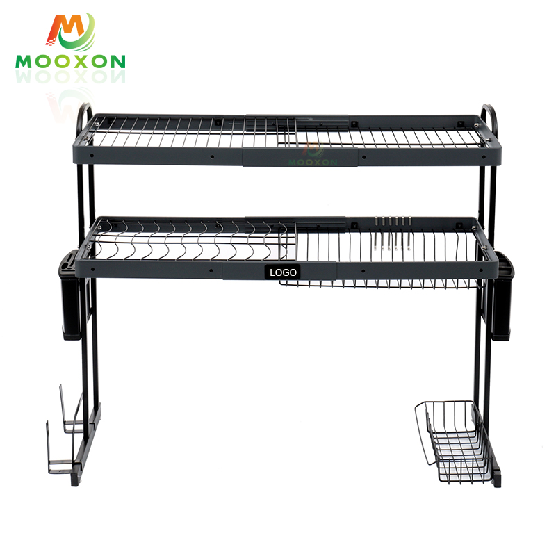 Wholesale Kitchen Multi-function Over The Sink Black Adjustable Metal Dish Rack 