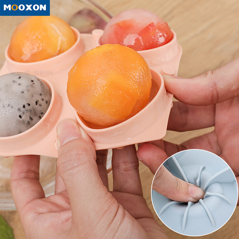 Reusable Summer Bar Round Shape Silicone Ices Cube Tray 4-hole Ice Hockey Mold 